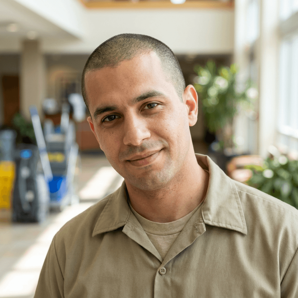 Male operations manager in his early 40s, White, organized and reliable appearance appropriate for logistics